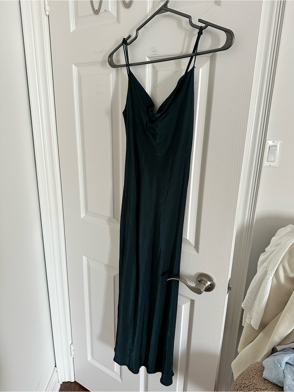 Zara Forest Green Satin Cowl Midi Slip Dress